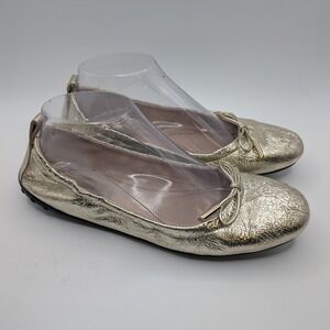 Tods Gommino Ballet Flats Gold Metallic Leather Slip On Bow Women 38‎ Balletcore